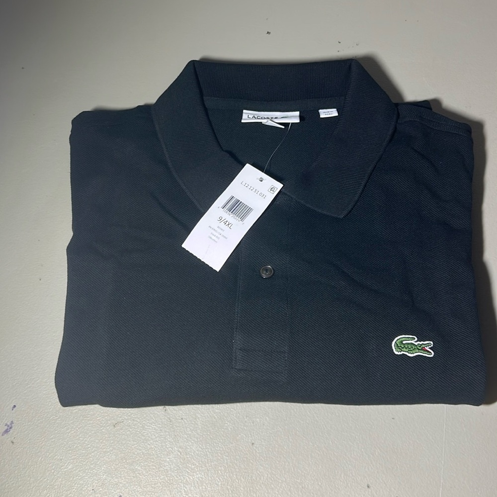 Lacoste Men's Short Sleeved Ribbed Collar Shirt 4XL Black NWT Polo is Slim Fit